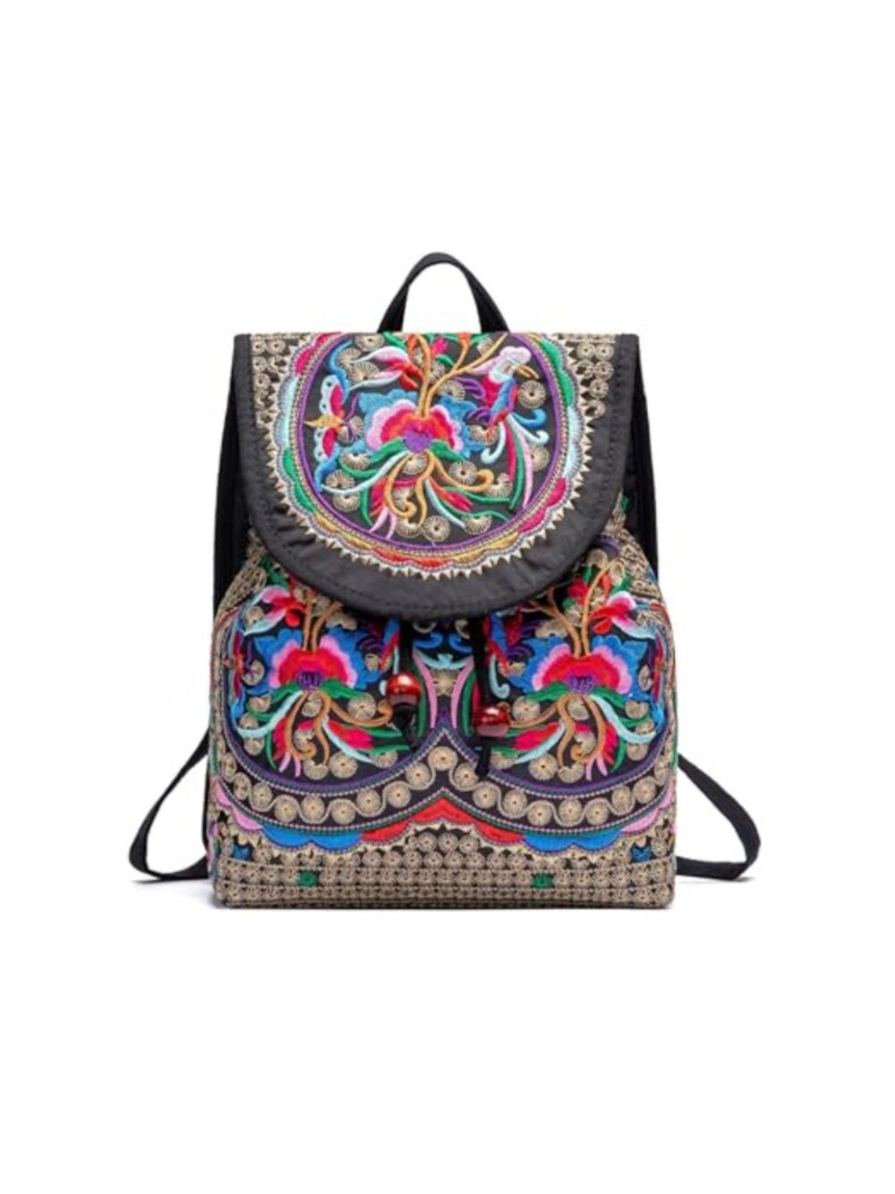 Embroidered Canvas Backpack Adjustable Straps Casual Daypack
